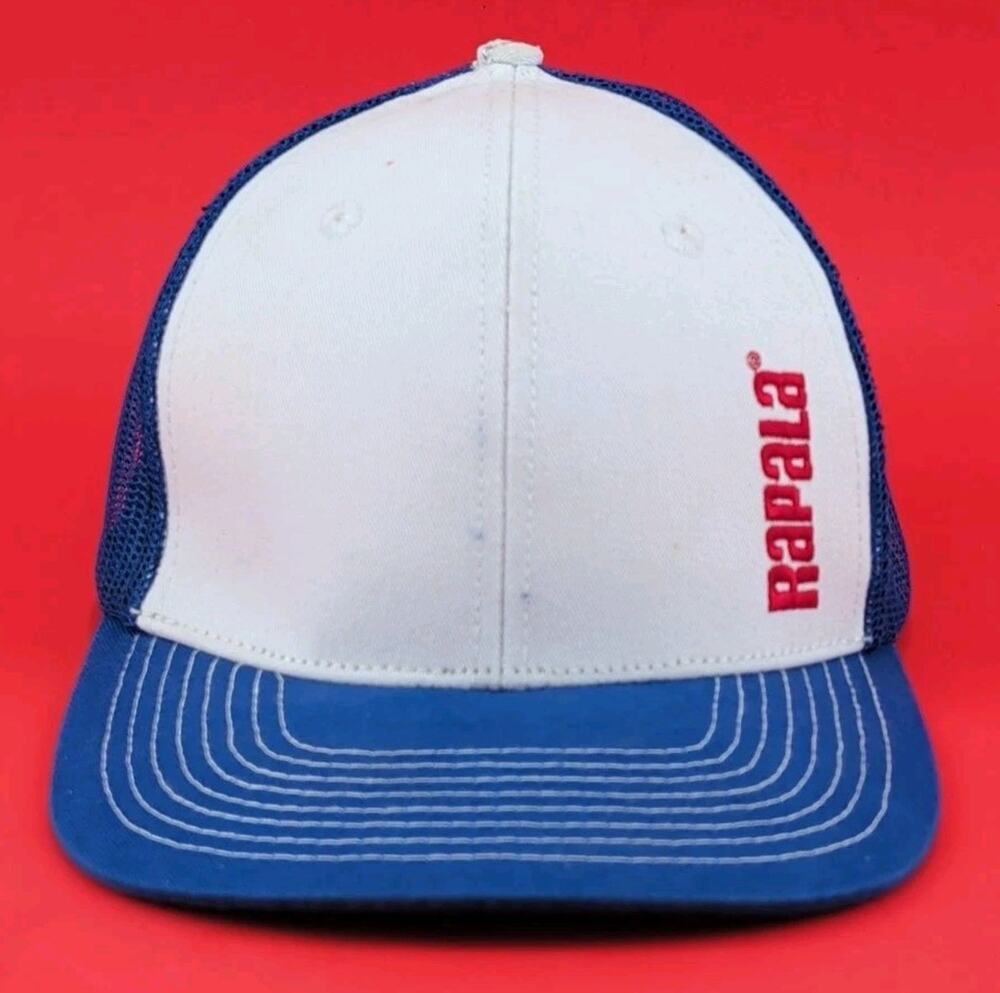 Rapala Hat Cap Snap Back White Blue Fish Fishing Outdoors Adjustable Trucker